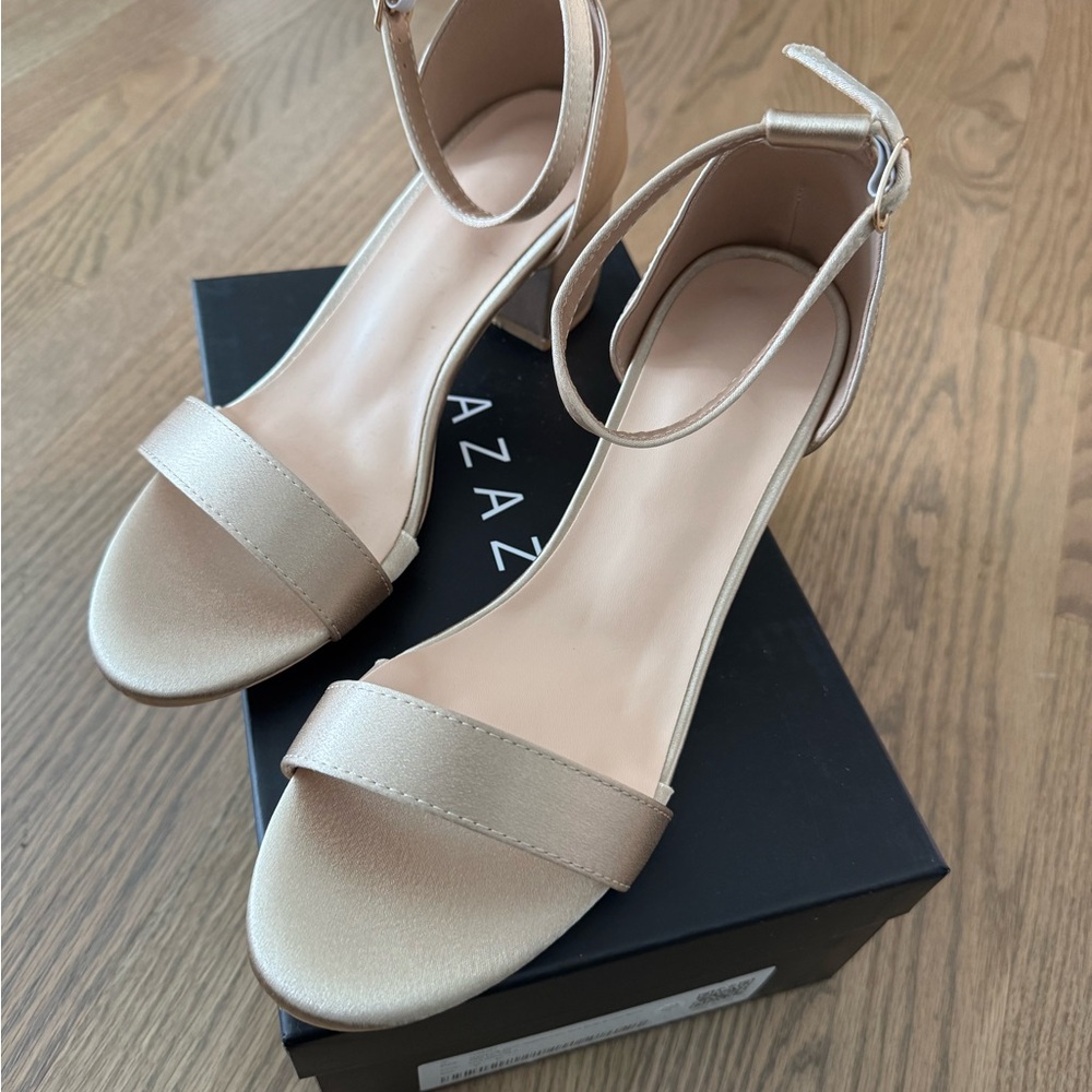 Azazie Women's Tan Ankle Strap Heels